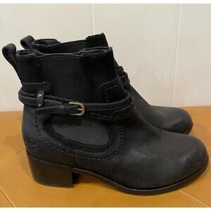 UGG Australia KREWE‎ Pull On Ankle Boots Black Leather Women's US 7 Orig $200
